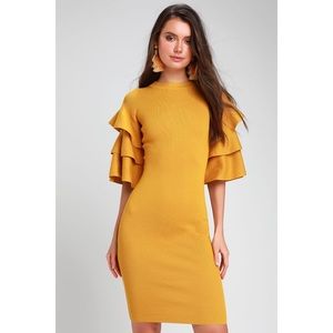 Lulus Mustard Yellow Statement Sleeve Midi Dress